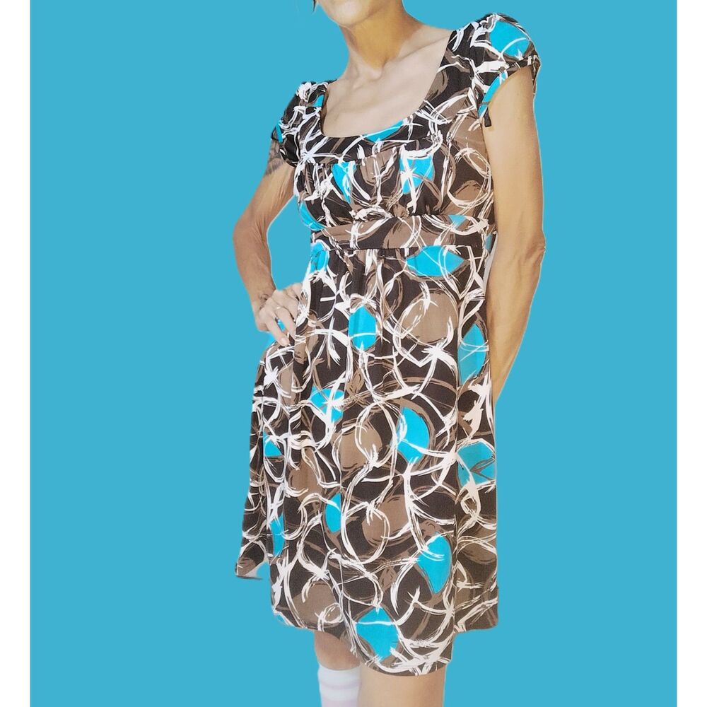 IZ Byer California ~ Brown & Turquoise Babydoll Mini Dress ~ Size Small